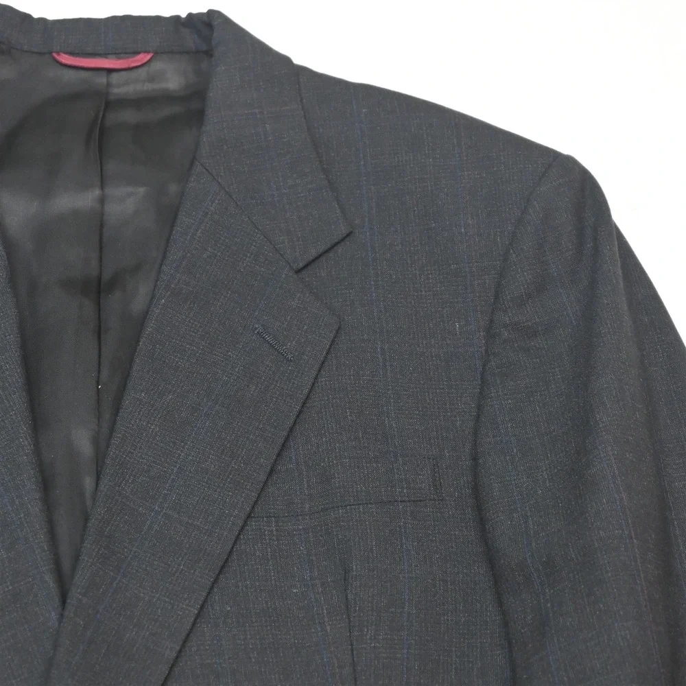 Vtg USA Made Hart Marx 44R 36x32 Gray Glenn Check 100% Wool Mens Suit